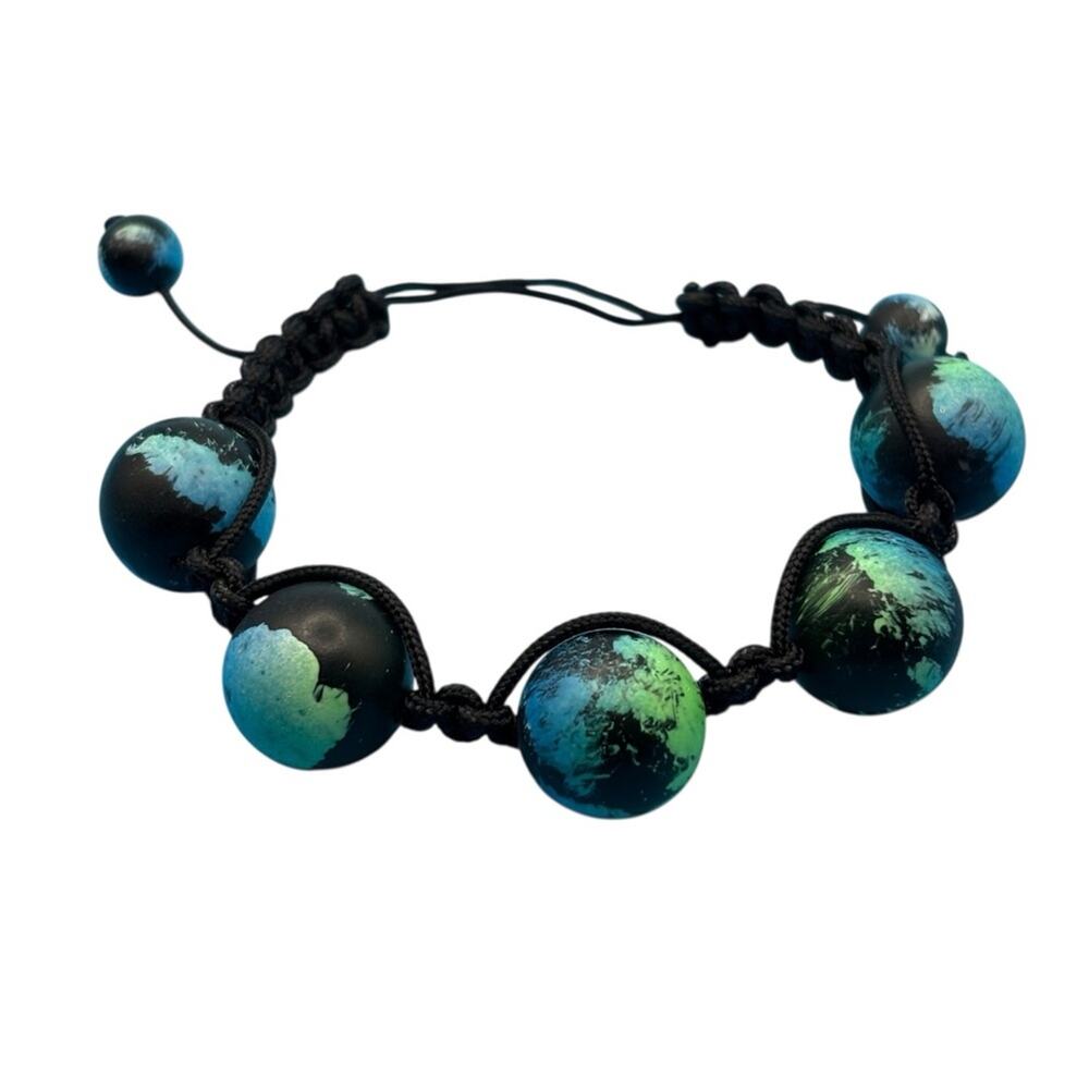 Black and Blue Beaded‎ Adjustable Bracelet